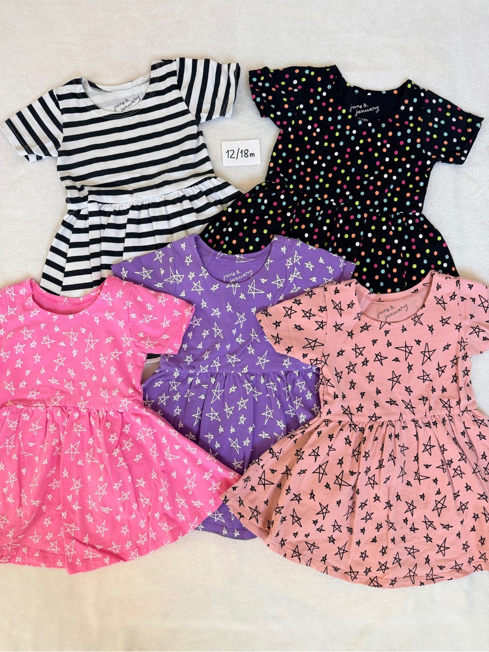 June & January Baby Girl Swing Dress Bundle 5 Pack 12–18M Stars Stripes